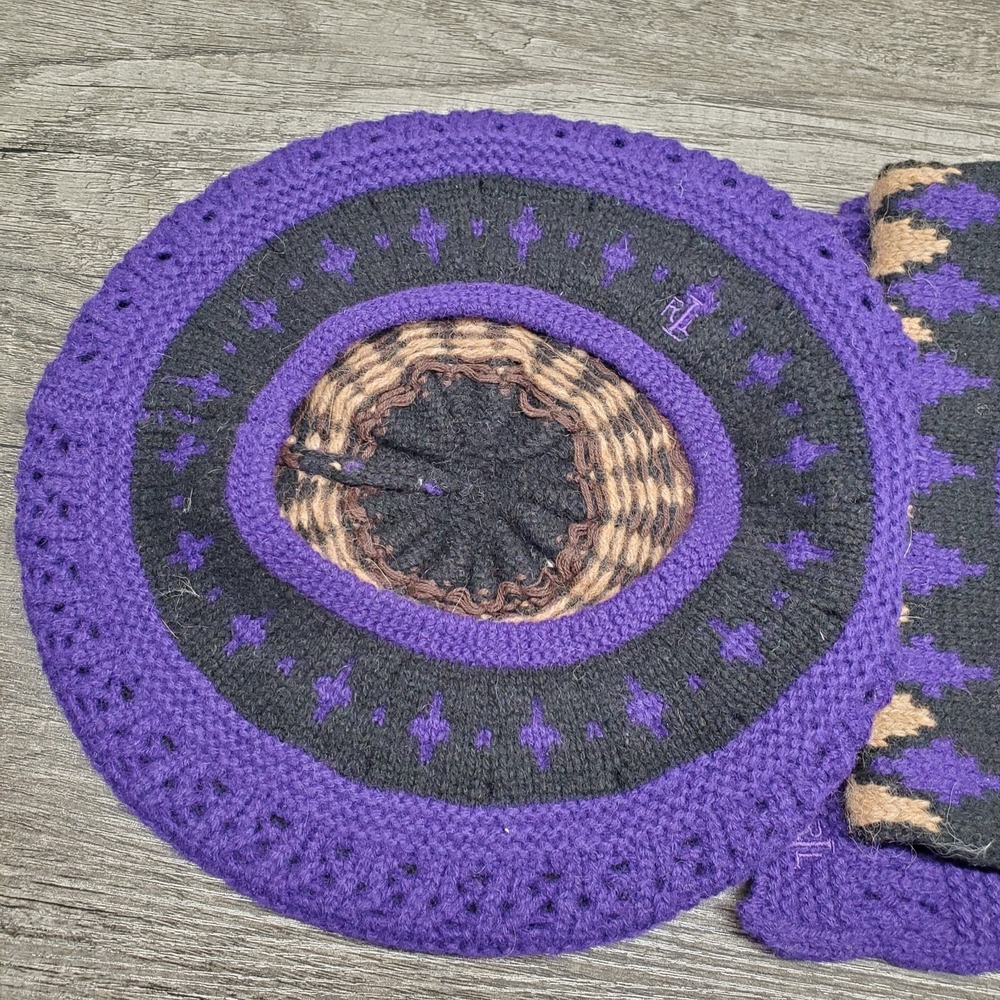 Vtg Lauren Ralph Lauren 100% Lambswool Knit Hat & Scarf Set Purple RARE NWOT - Picture 3 of 9
